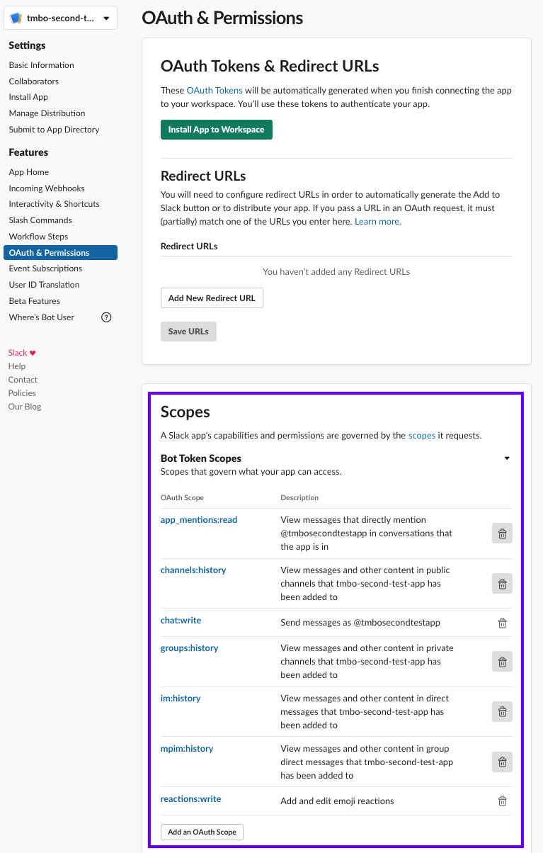 Set up Slack Permissions Screenshot